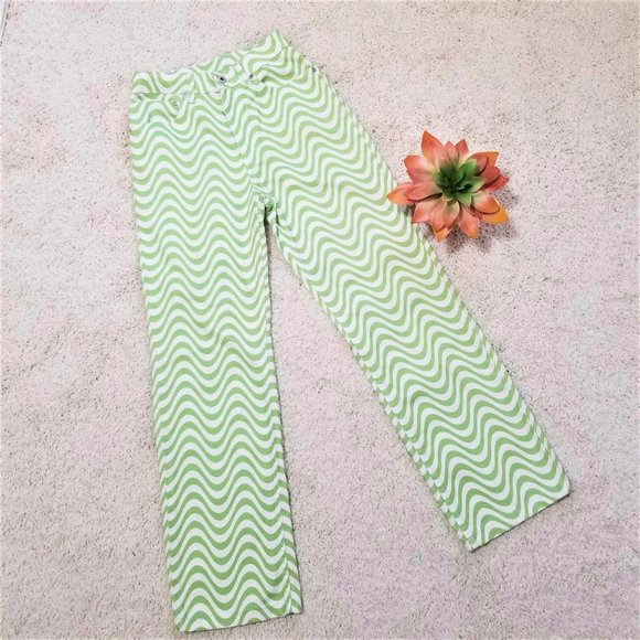 Ragged Jeans Brand Pants Lime Green & White Wavy Pattern Size 26 - Picture 4 of 12